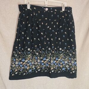 Womens Vintage Black Floral Skirt Button Pencil Skirt Open Slit